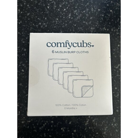 New Comfycubs 6 White Muslin Burp Cloths  Cotton 20x10 Inches - Picture 2 of 4